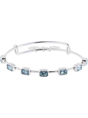 March Birthstone Bangle Shiny Silver Birthstone Emerald Cut Bangle Bracelet